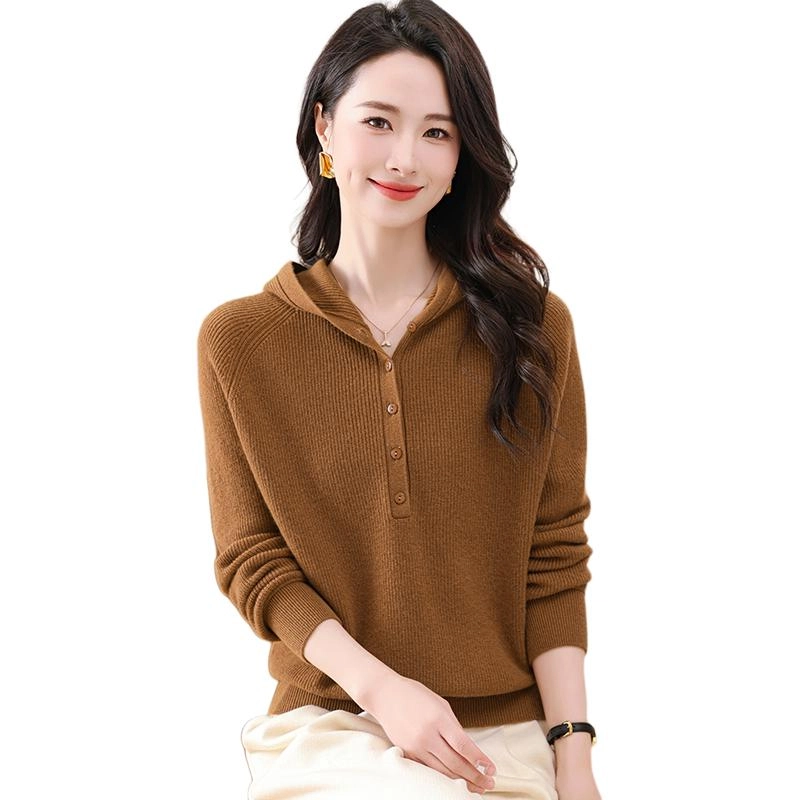 恒源祥 休闲百搭纯色连帽长袖针织衫 女款