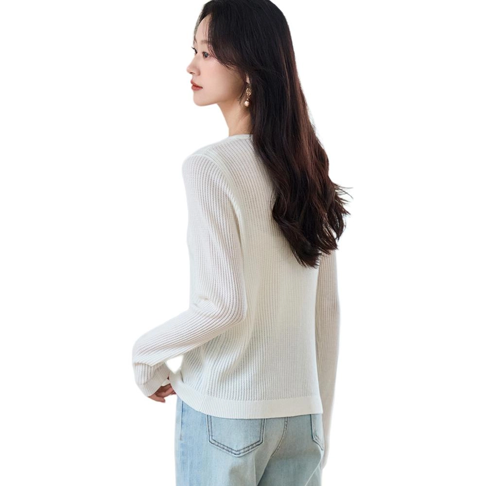 曲韩 舒适百搭纯色常规长袖针织衫 女款