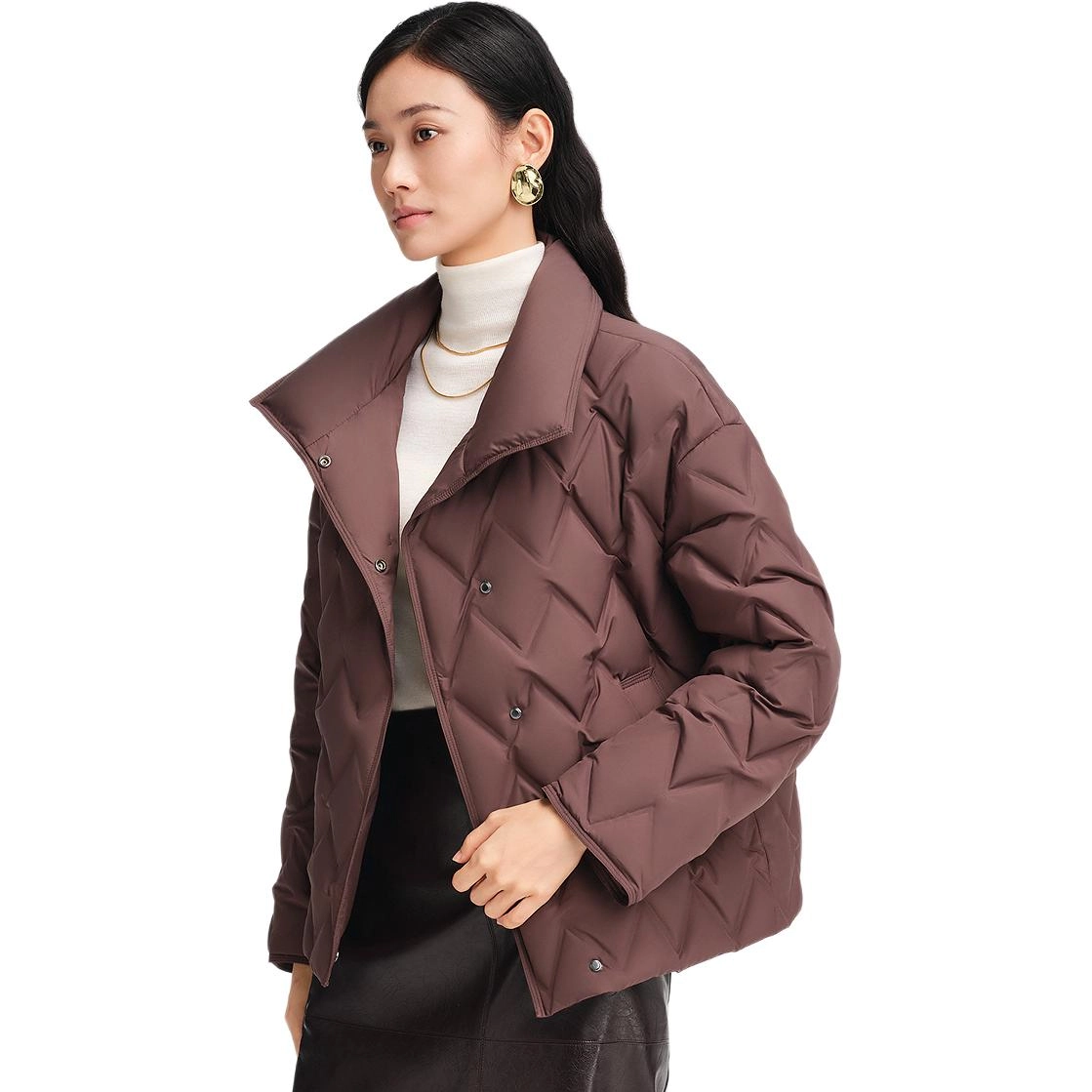 波司登 短款翻领商务纯色常规长袖立领羽绒服 女款