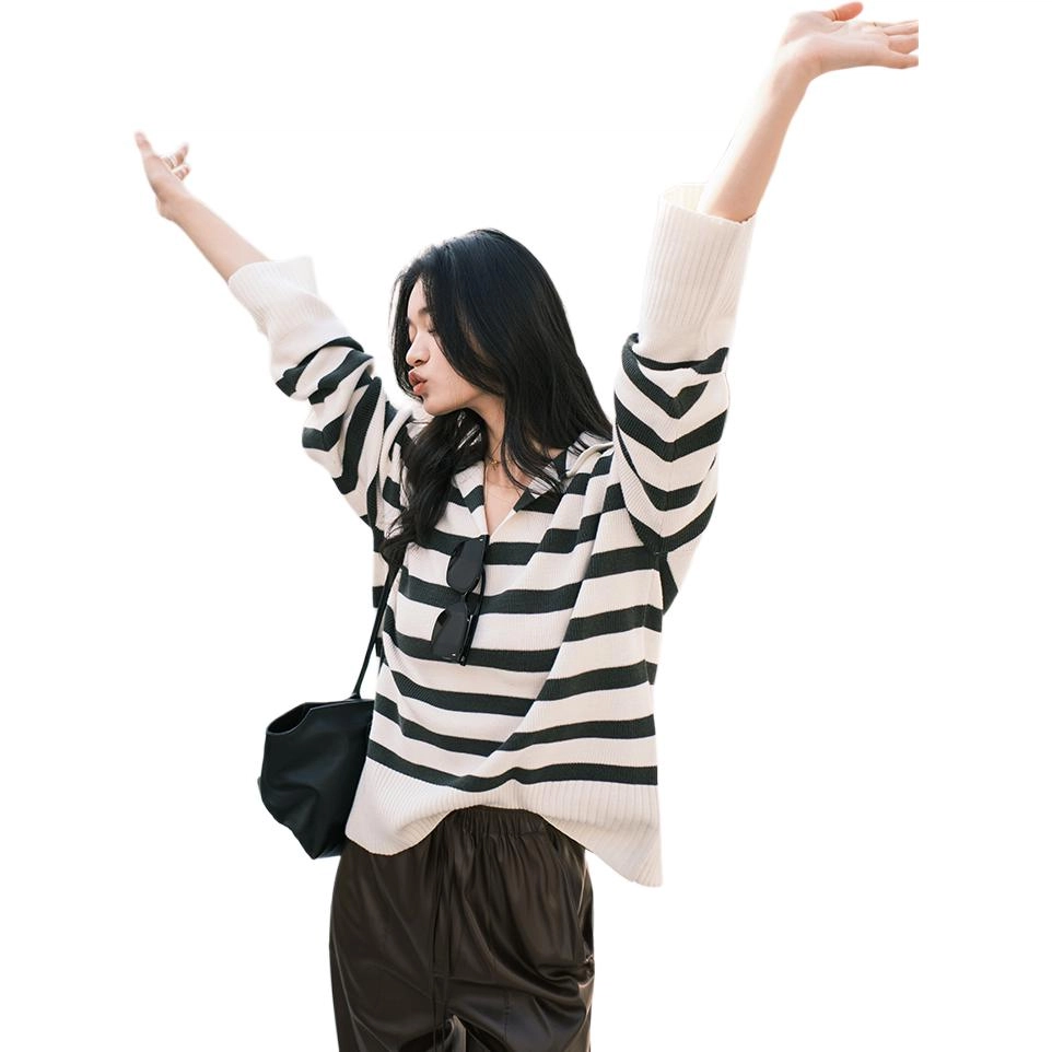 美洋 羊毛混纱条纹海军毛衣 女款