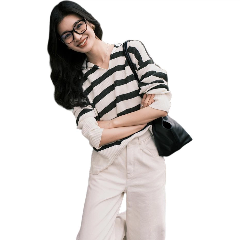 美洋 羊毛混纱条纹海军毛衣 女款