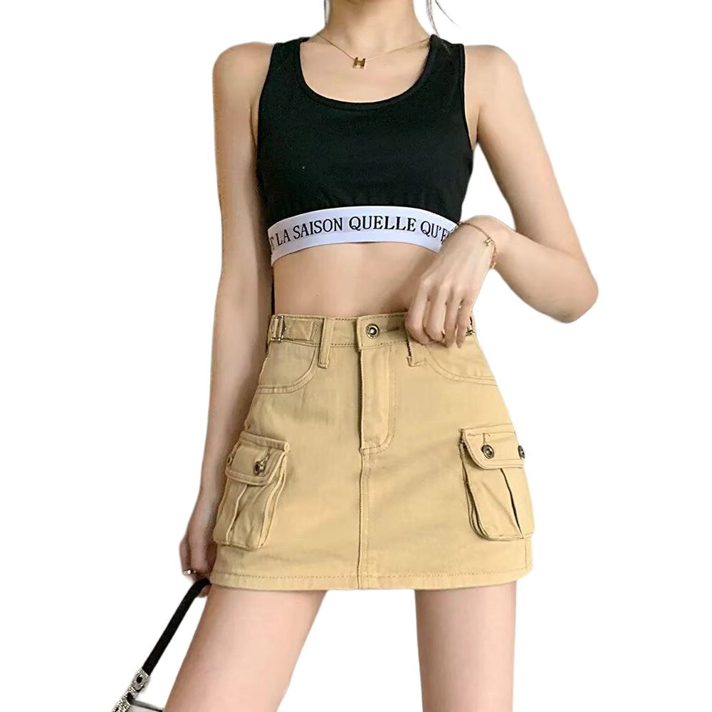 邓大喵 美式工装高腰辣妹复古裙子防走光半身裙牛仔短裙 女款