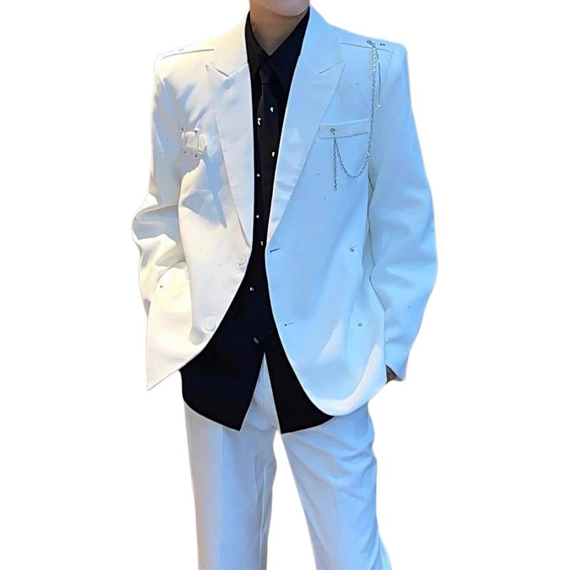 拓菲 男模穿搭满天星珍珠挂链设计感正肩西服外套潮高级感痞帅气质西装 男女同款