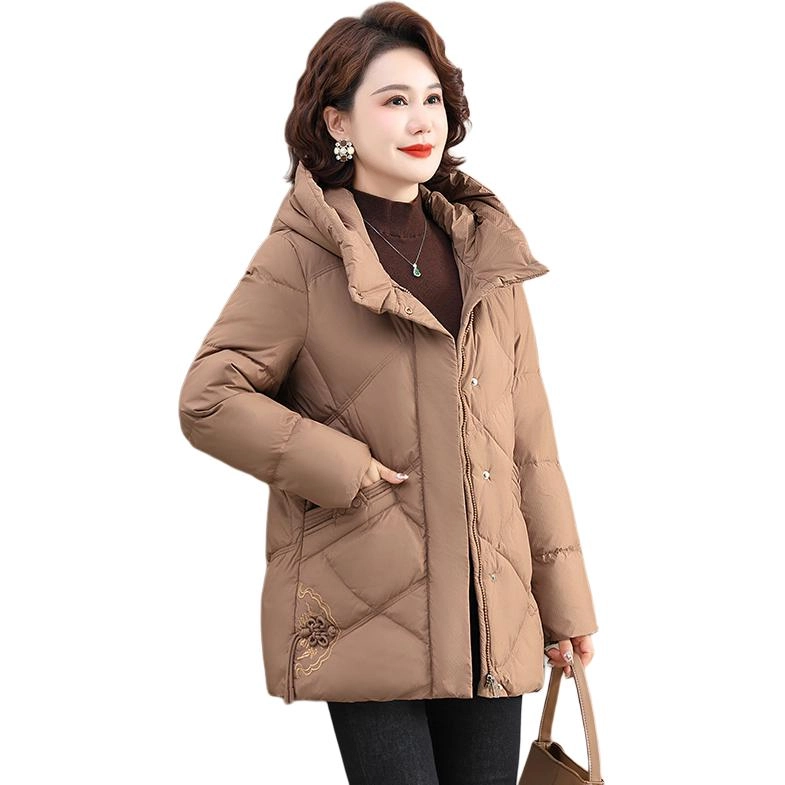 雅鹿 时尚百搭纯色拉链连帽长袖羽绒服 女款