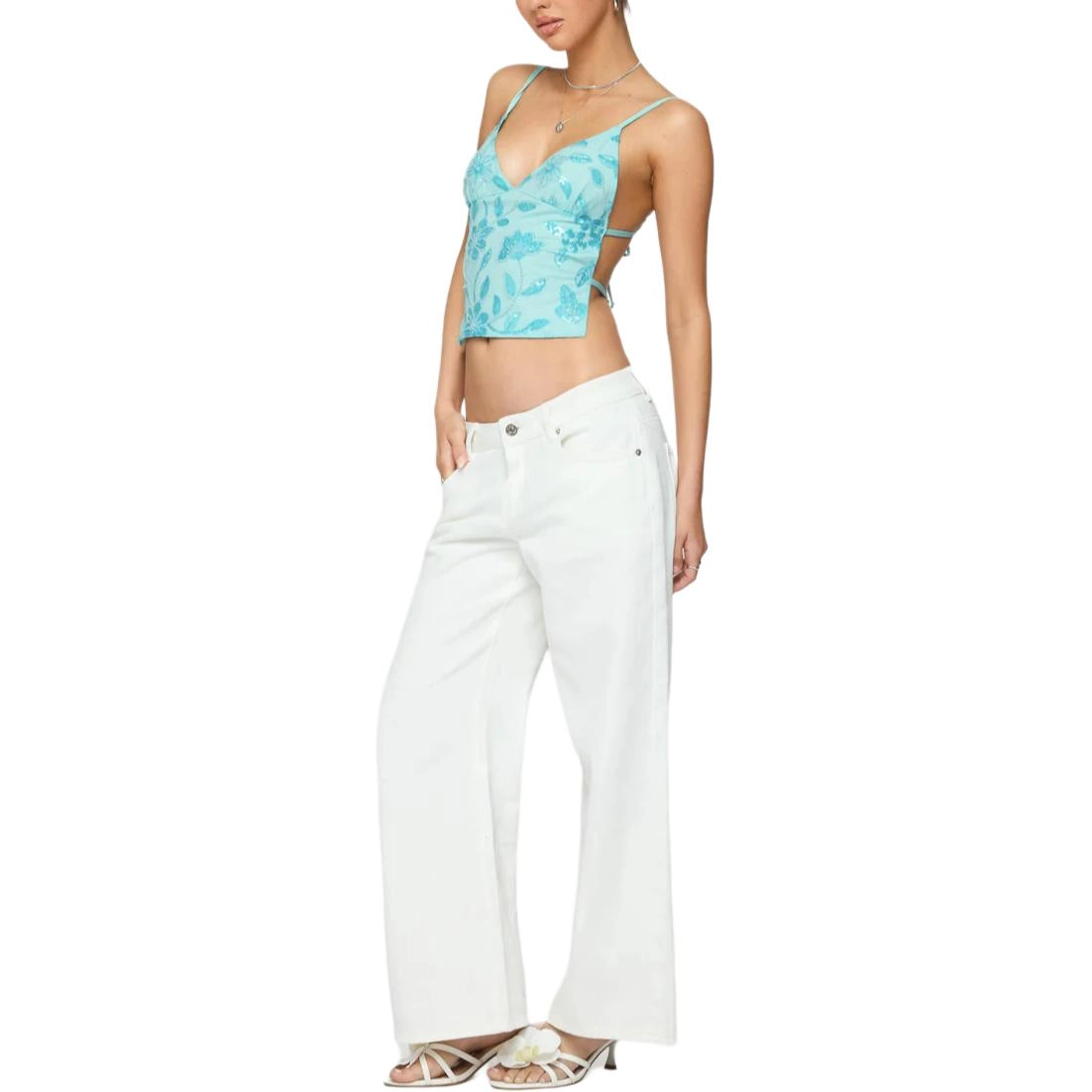 edikted SS25 Pia Sequin Floral Backless Top V