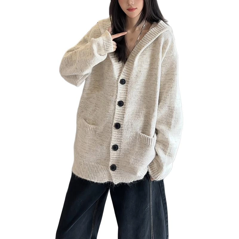 拓菲 美式复古连帽开衫男秋季松弛慵懒风宽松显瘦外套针织衫 男女同款