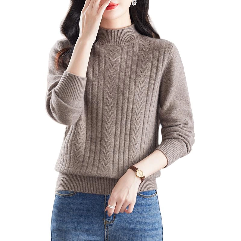 恒源祥 纯色厚款半高领百搭打底长袖针织衫 女款