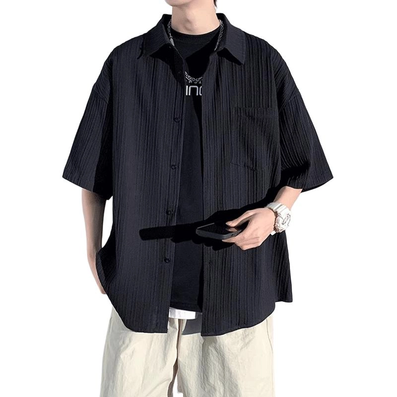 加荣 短袖透气休闲速干薄款潮牌痞帅七分巴洛克服外套衬衫 男女同款
