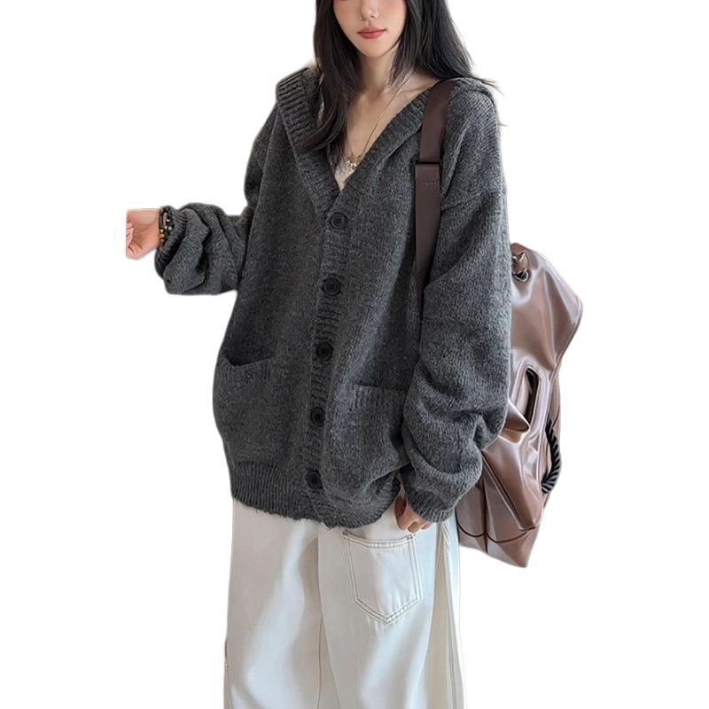 拓菲 美式复古连帽开衫男秋季松弛慵懒风宽松显瘦外套针织衫 男女同款