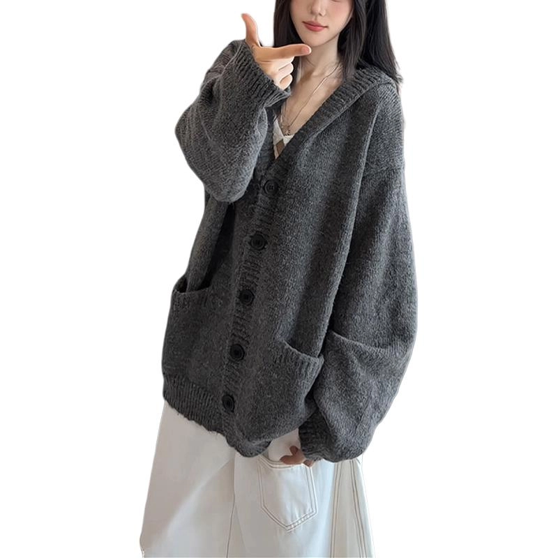 拓菲 美式复古连帽开衫男秋季松弛慵懒风宽松显瘦外套针织衫 男女同款