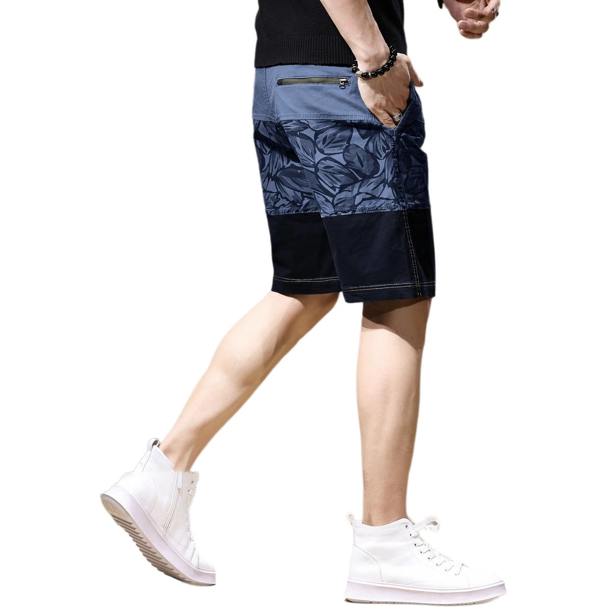 活力满满夏季必备 美式高街拼色迷彩高街轻商务城市机能薄款百搭宽松纯色五分外穿沙滩休闲短裤 男女同款 蓝色卡其咖啡三色可选