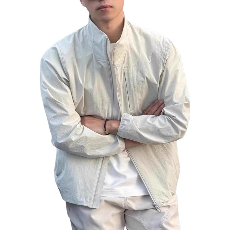 地界二 夏季薄款冰丝速干纯色常规修身型潮牛仔外套 男款