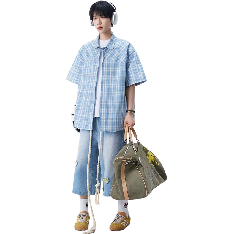 拾个壹先生 美式格纹宽松慵懒风百搭休闲学院风衬衫 男女同款