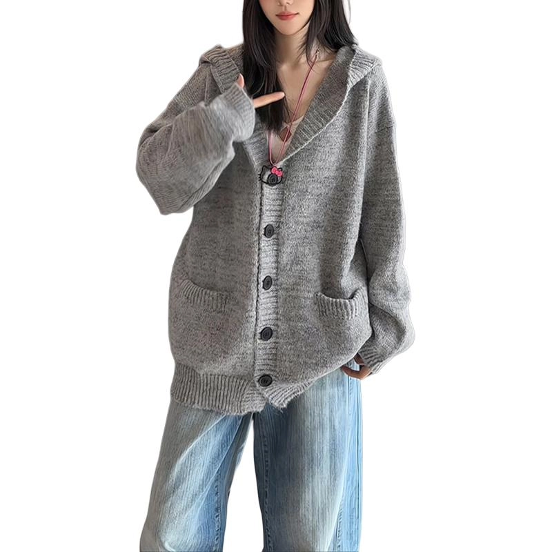 拓菲 美式复古连帽开衫男秋季松弛慵懒风宽松显瘦外套针织衫 男女同款