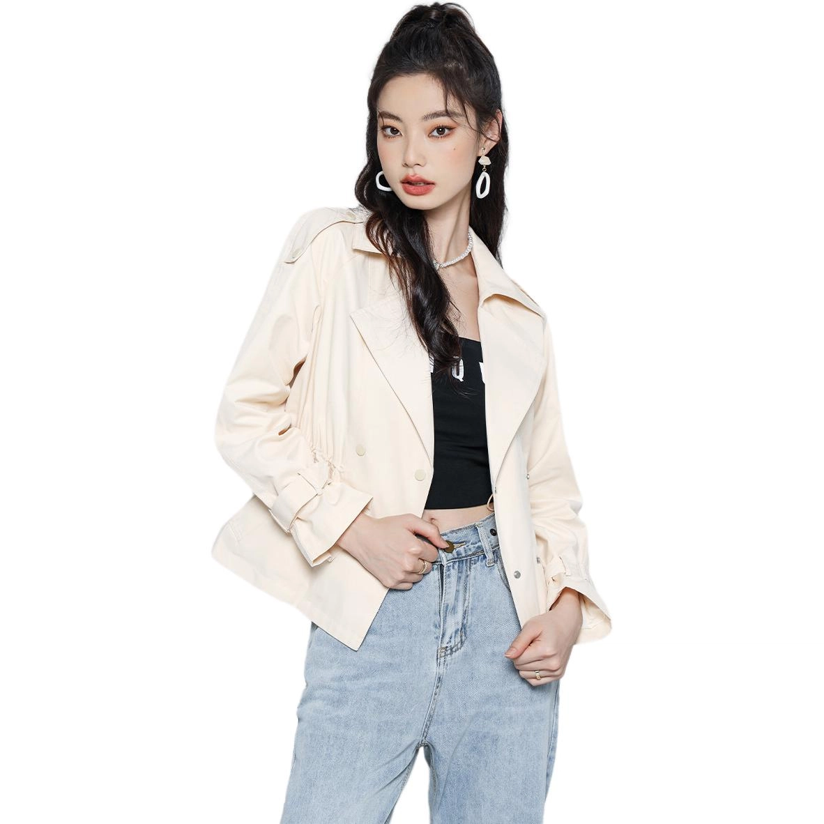 美丽衣橱 高级感时尚百搭显瘦英伦休闲夹克外套 女款 杏色