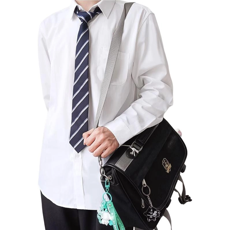 木村叔 日系制服基础款刺绣内搭长袖衬衫 男款 小白
