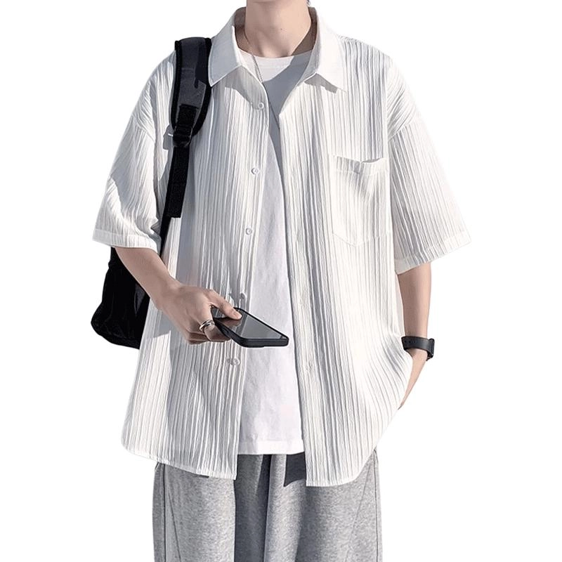 加荣 短袖透气休闲速干薄款潮牌痞帅七分巴洛克服外套衬衫 男女同款