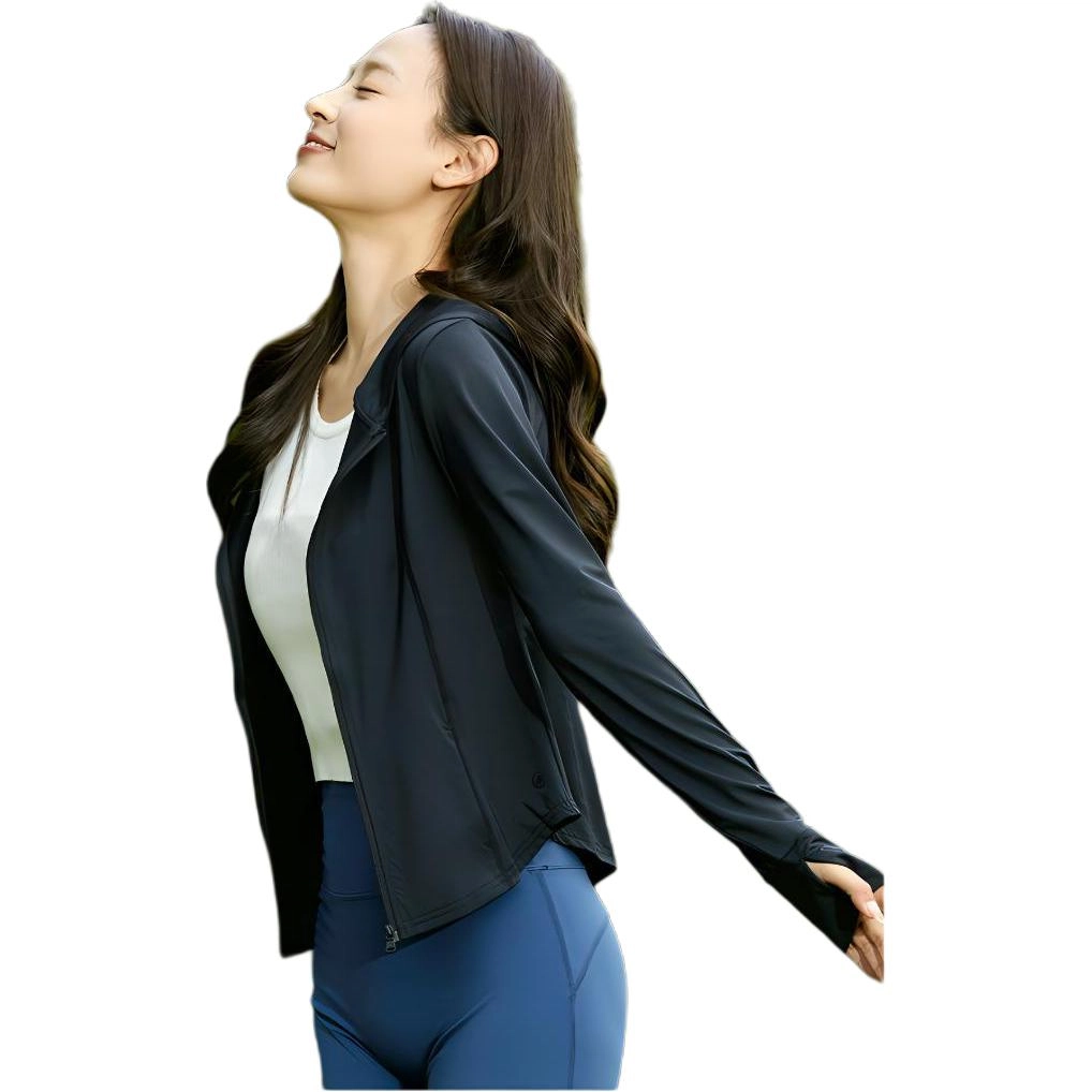 欧迪芬 修身连帽春夏冰丝防晒服凉感短款显瘦外套微喇叭裤两件套速干时尚运动风轻盈舒适感防晒衣透气性好时尚设计显瘦效果健身套装 女款