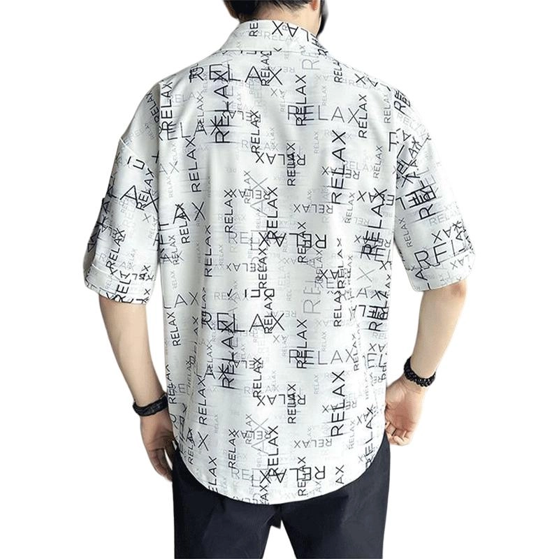 加荣 冰丝垂感透气速干花潮牌字母满印短袖衬衣夏季薄款韩版小众高级感商务时尚潮流百搭翻领衬衫 男女同款