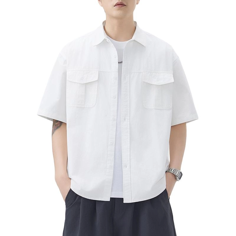 袋鼠 简约设计纯色时尚百搭舒适休闲宽松版型短袖衬衫 男女同款