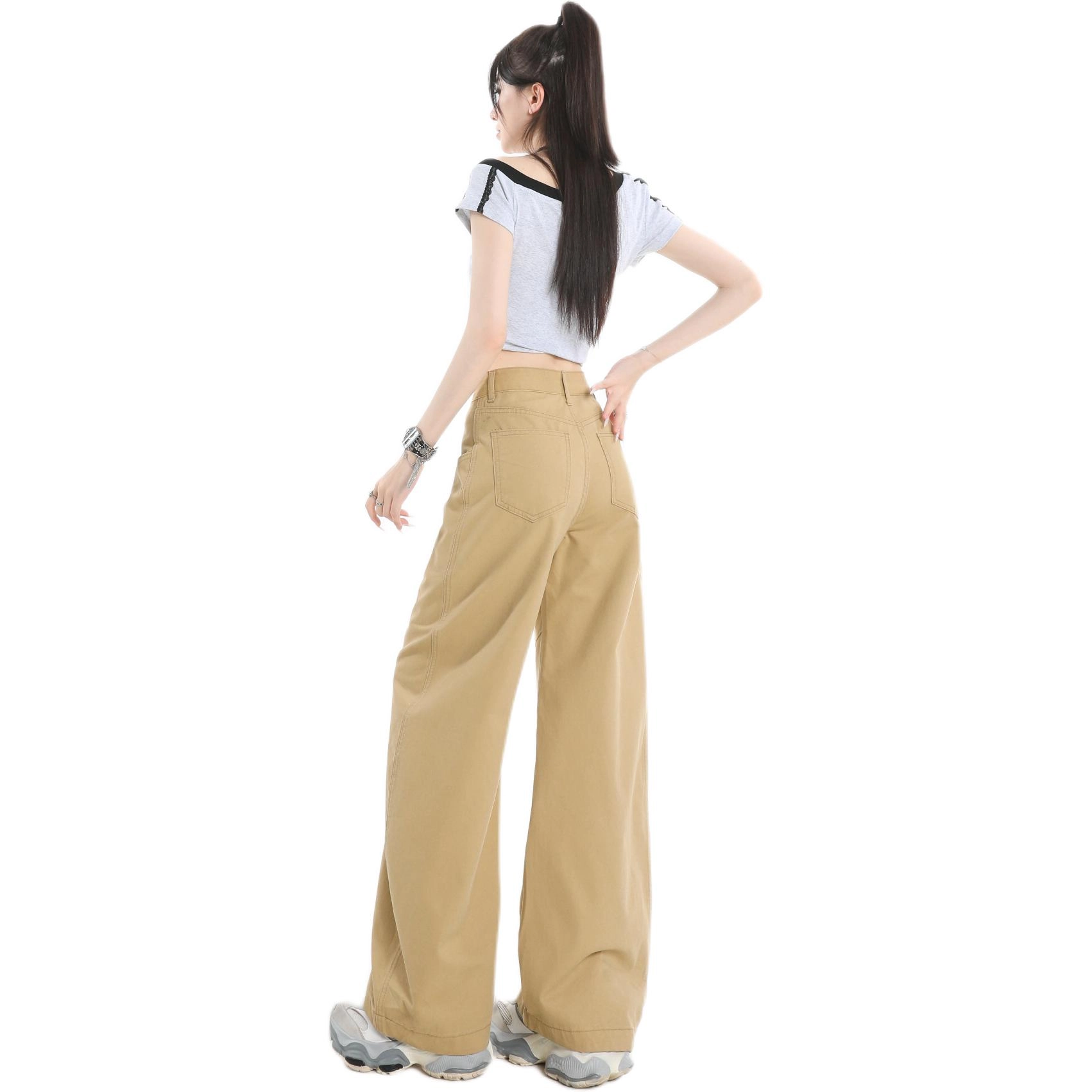 玫丝朵 美式复古高腰宽松弯刀直筒百搭阔腿牛仔裤 女款