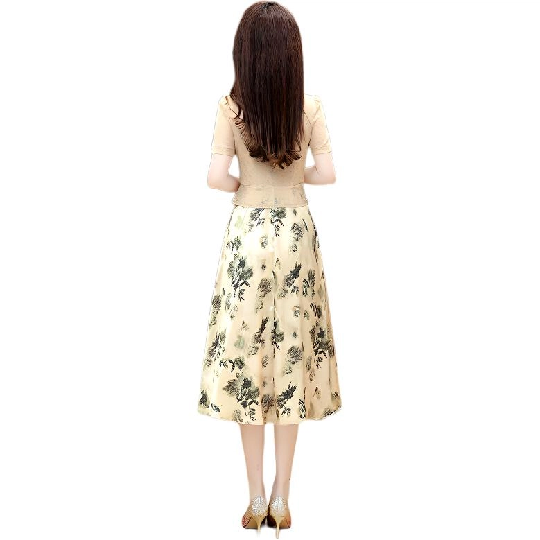 缪斯的诱惑 大码假两件收腰显瘦洋气短袖连衣裙 女款