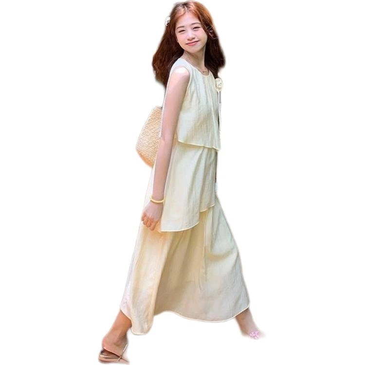 水中花 小个子温柔旅游甜美气质长裙子无袖连衣裙 女款