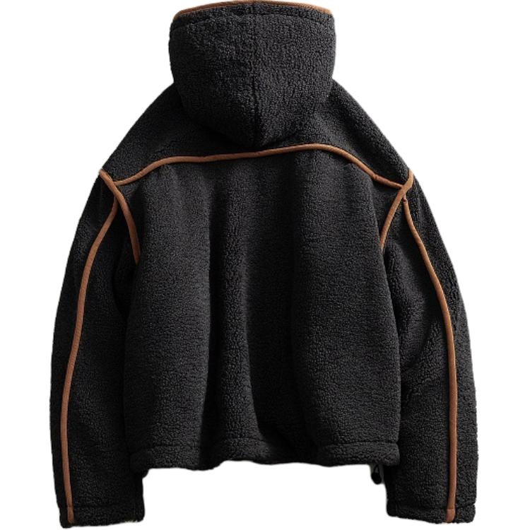宫奴 日系复古潮牌贴标刺绣两面穿格纹羊羔绒连帽棉服 男女同款