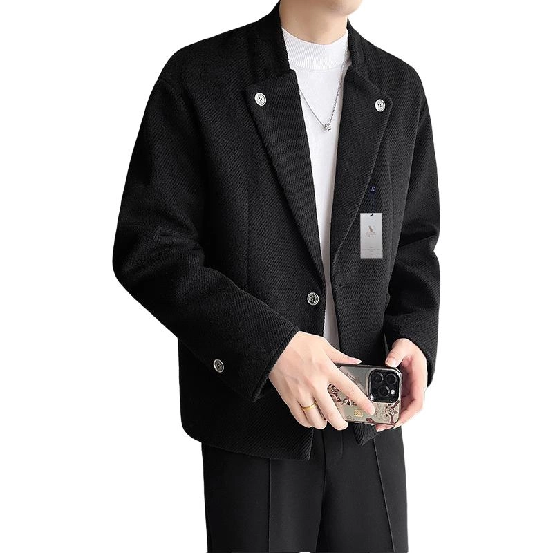 袋鼠 秋冬复古老钱风高级感开衫外套韩系慵懒松弛氛围加棉加厚毛呢西装夹克 男女同款