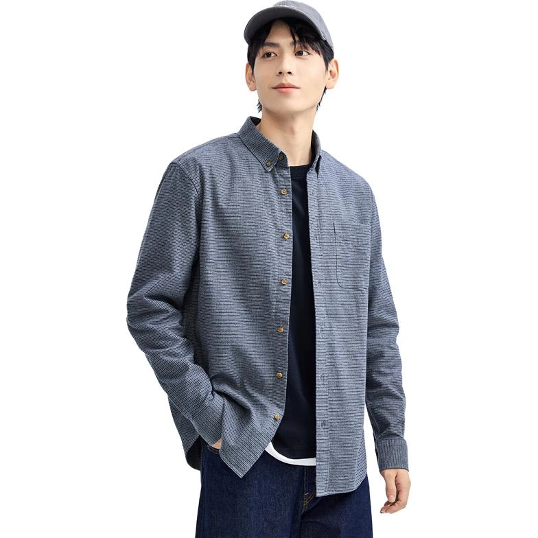 佐丹奴 磨毛单口袋休闲长袖衬衫 男