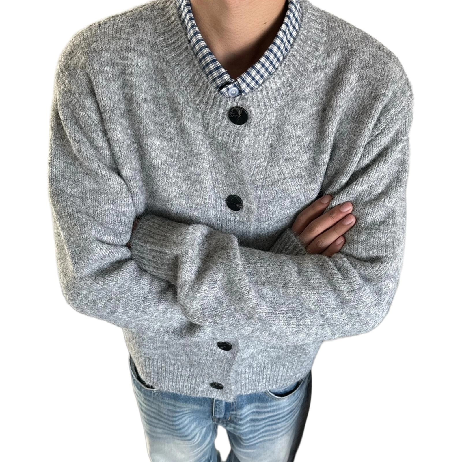 拓菲 美式复古开衫男款秋季韩系高级感外套宽松百搭针织衫 男女同款