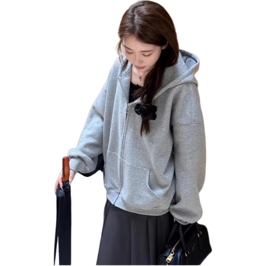 寻星记 慵懒风美式韩版时尚简约百搭连帽开衫外套卫衣 男女同款