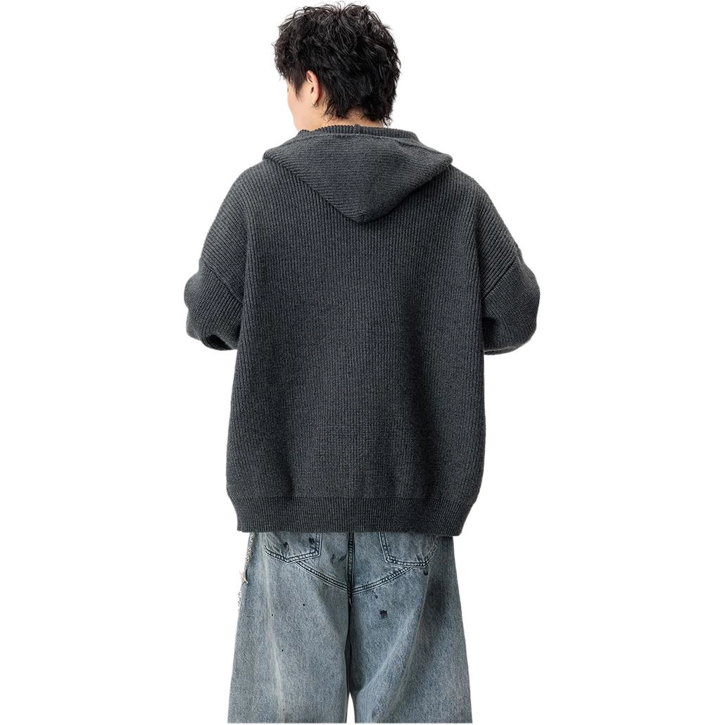 拓菲 美式复古连帽开衫外套男秋冬季潮牌宽松慵懒风高街情侣针织衫 男女同款