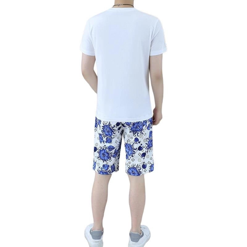 大白鲨 夏季时尚欧货短袖青年帅气长裤休闲两件套装 男款