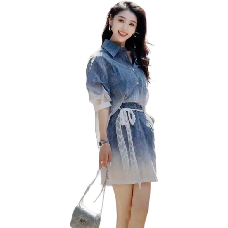 水中花 设计款渐变时尚收腰短袖连衣裙 女款
