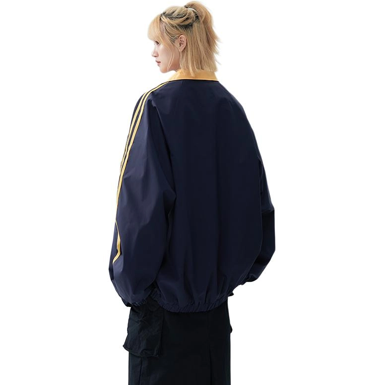 【Cleanfit棒球风】蓝精灵 潮流教练服勋章拼接嘻哈撞色双面穿立领秋冬运动机车风拉链休闲防风防溅水夹克外套 男女同款