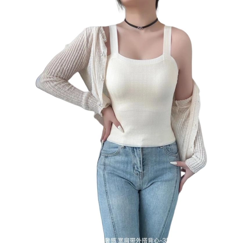 品彩 纯色系列 光绸奢感宽肩带美背上衣吊带 女款