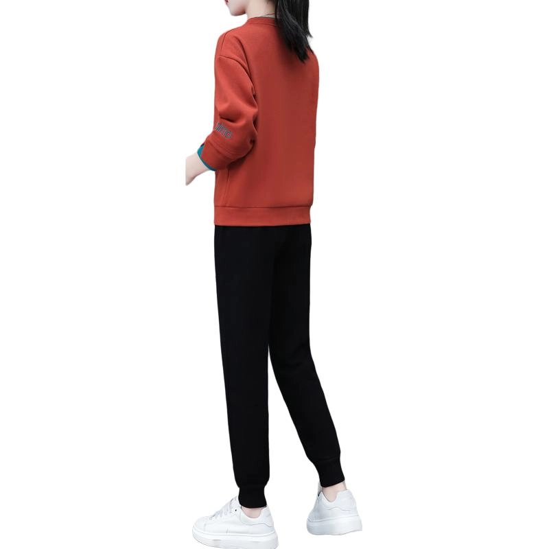 左岸 时尚简约女士百搭印花字母纯色透气常规舒适柔软亲肤户外通勤轻便长衣长裤休闲套装 女款