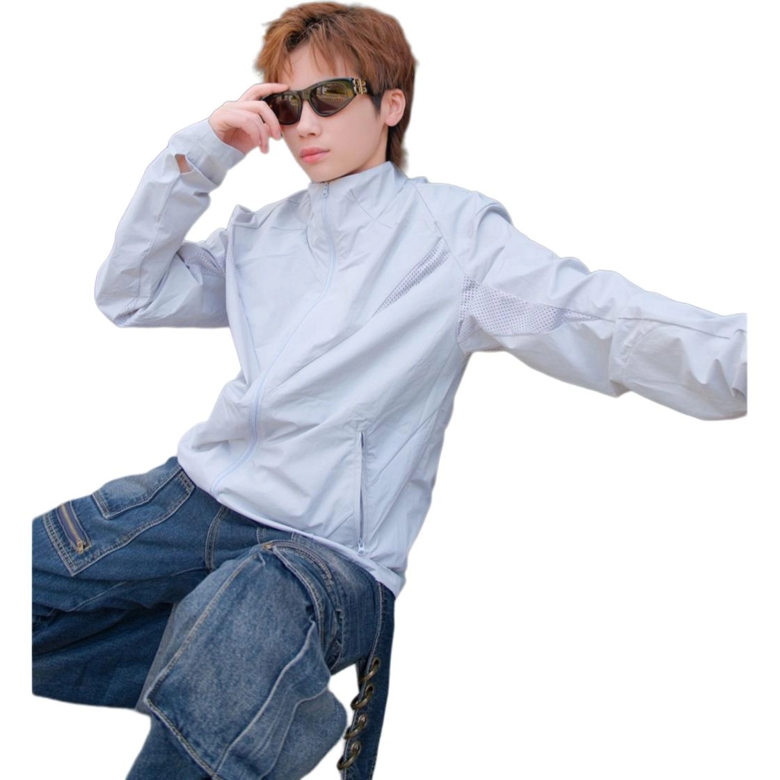 徐百货 网眼透气冰丝夏季骑行服速干拼接外套立领美式短款夹克防晒服 男女同款