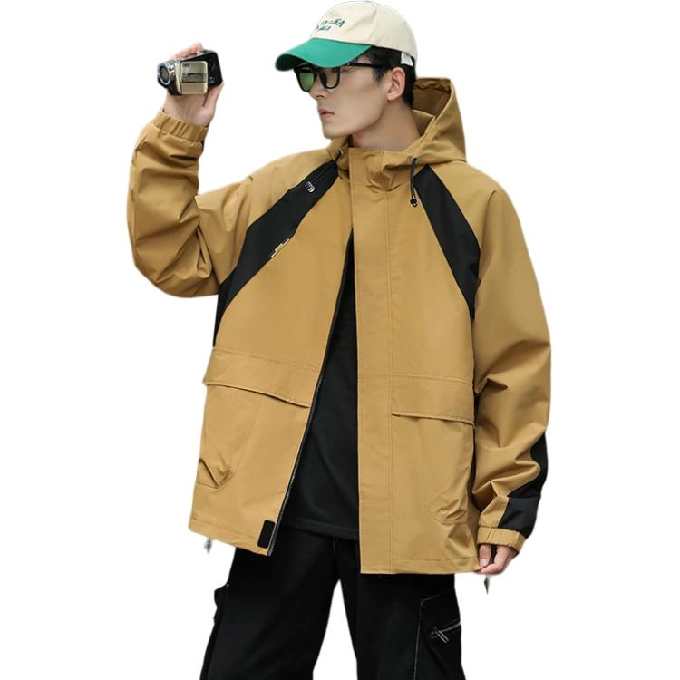 左岸 美式潮牌百搭撞色拼接带帽开衫上衣宽松休闲舒适山系户外防风工装风冲锋外套夹克 男款