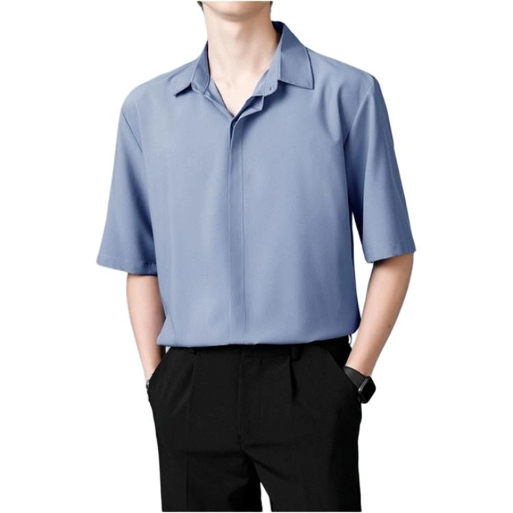 寻星记 美式韩版冰丝男士夏季高级感抗皱免烫商务休闲短袖衬衣衬衫 男女同款
