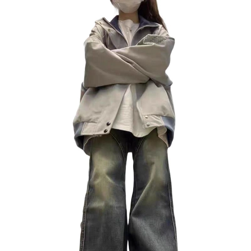 轻迎  美式韩系复古条纹休闲宽松学生夹克外套潮棒球服 男女同款
