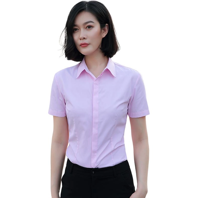 欧迪芬 简约高街职业暗扣设计修身工作服正装工装衬衣休闲短袖衬衫 女款