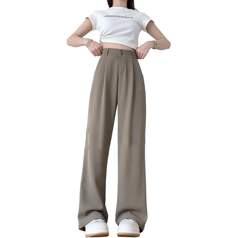 佑麟 冰丝薄款高腰垂感阔腿窄版显瘦直筒西装裤 男女同款