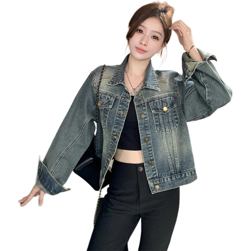 缪斯的诱惑 港风复古辣妹短款夹克牛仔外套 女款