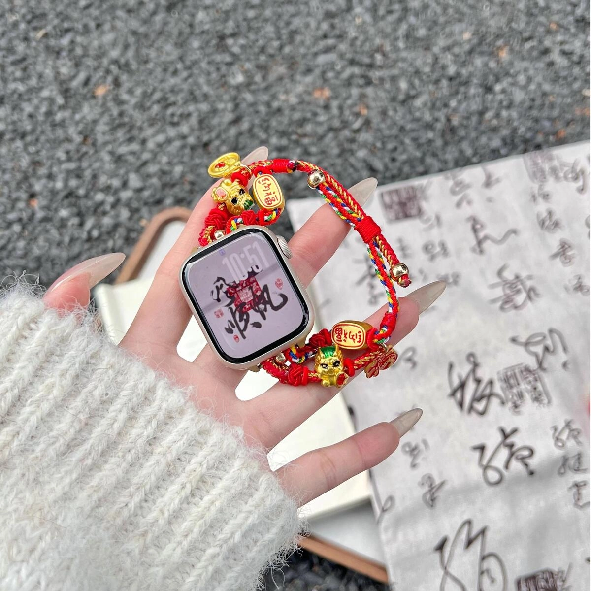 娜壳露露 苹果适用 手表表带 串绳材质 招财纳福表带男女通用