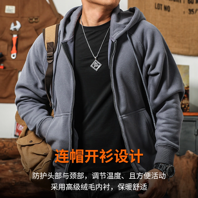 季言 重磅加绒加厚保暖拉链开衫奥粒绒卫衣 男款