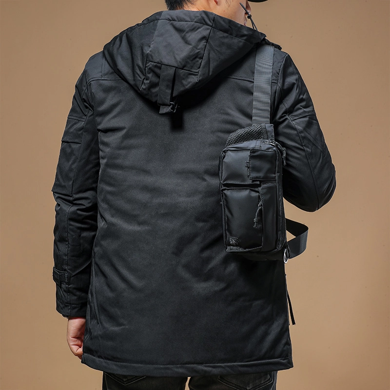 季言 连帽长款潮牌厚款休闲棉服 男款