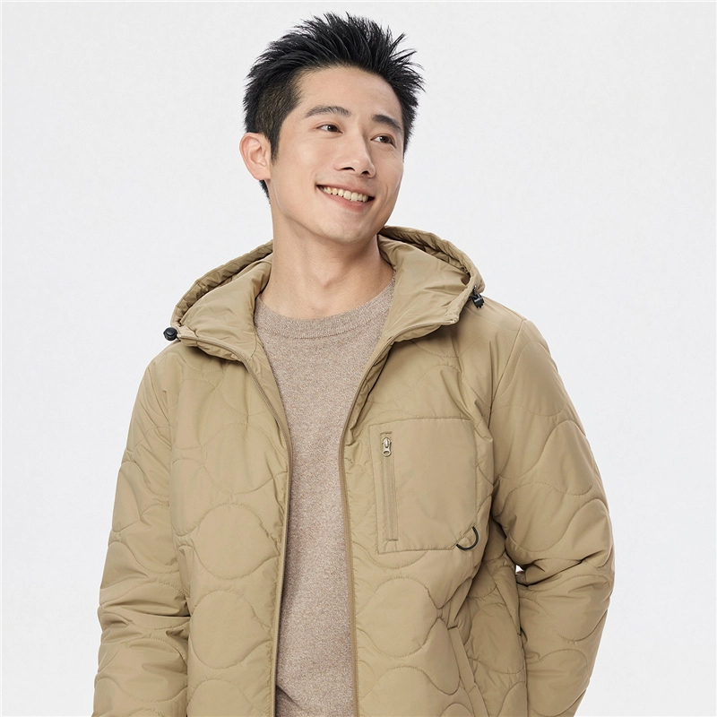 佐丹奴 葫芦绗缝连帽多口袋梭织棉衣外套棉服 男款