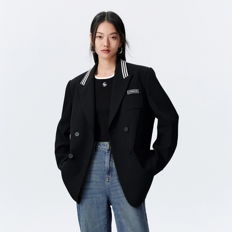 太平鸟 设计感西装休闲廓型宽松西服外套 女款 黑色